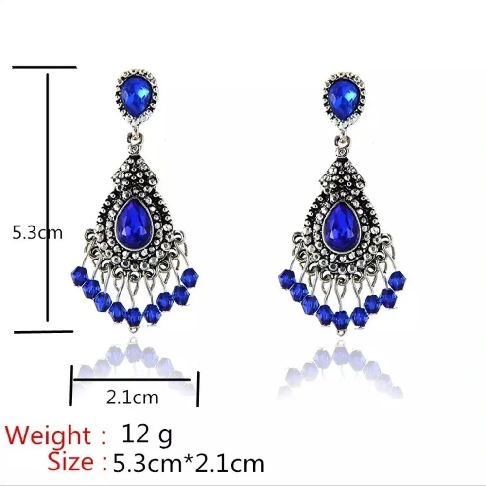 NEW Blue Crystal Chandelier Dangle Earrings Tibetan Silver